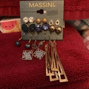 Massini Multi Pair Earrings Set Gold Tone Stud & Dangle Statement Jewelry